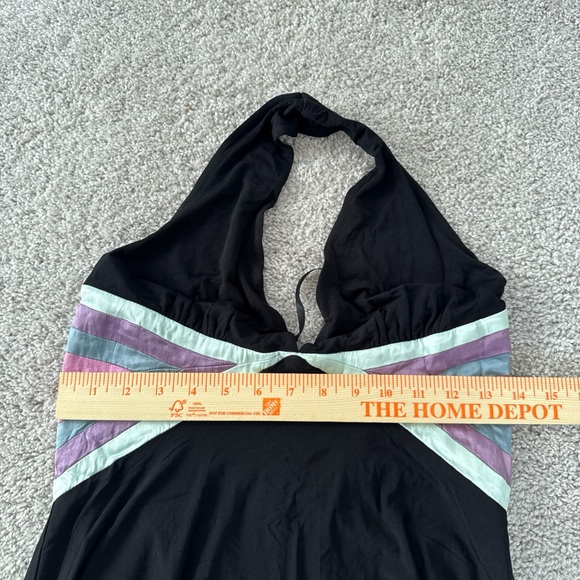 Vntg Bebe Halterneck Black Dress Satin Accents Size M Asymmetrical Babydoll Y2K - Picture 7 of 9